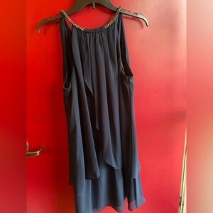 SLNY Deep Navy crystal embellished collar chiffon cocktail NWOT Size 14